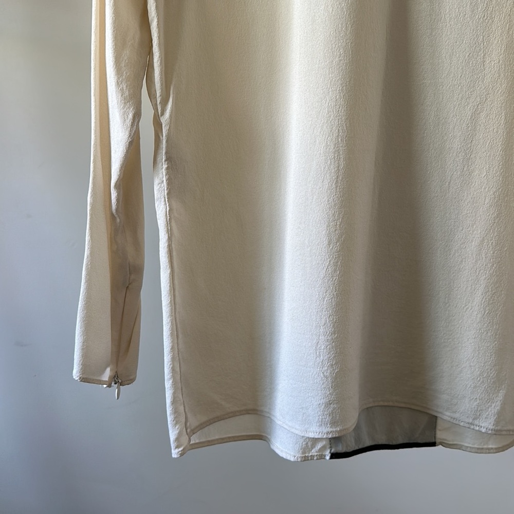 New Longchamp silk equestrian military epaulette color-block minimalist blouse - Picture 8 of 11